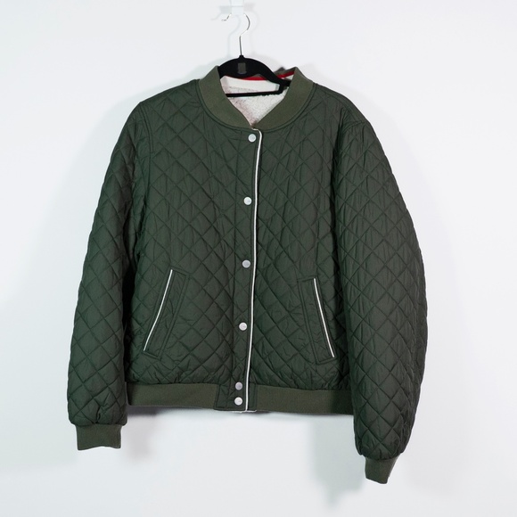 Ugg Women's Eliana Reversible Sherpa Teddy Fuzzy Nylon Quilted Bomber Jacket XL - Picture 1 of 3